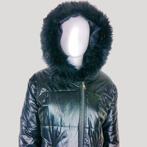 Black Puffer Faux Fur Hooded Winter Coat